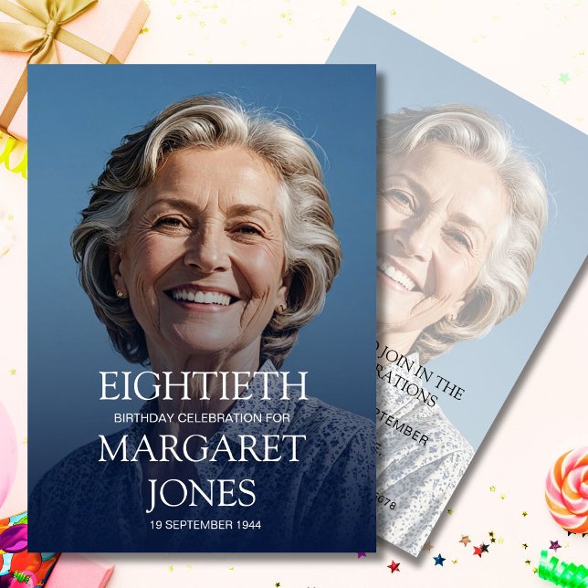 Invitation 80e anniversaire Femme Photo Simple Elegant (Créateur téléchargé)