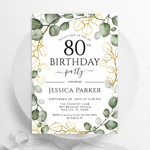 Invitation 80e anniversaire fête Eucalyptus aquarelle