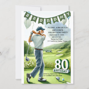 Invitation 80e Anniversaire Fête Golfeur Sports Par Adult Gol