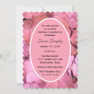 Invitation 80e anniversaire fête Pink Scalloped Hydrangeas