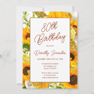 Invitation 80e anniversaire Fleur de soleil moderne Floral
