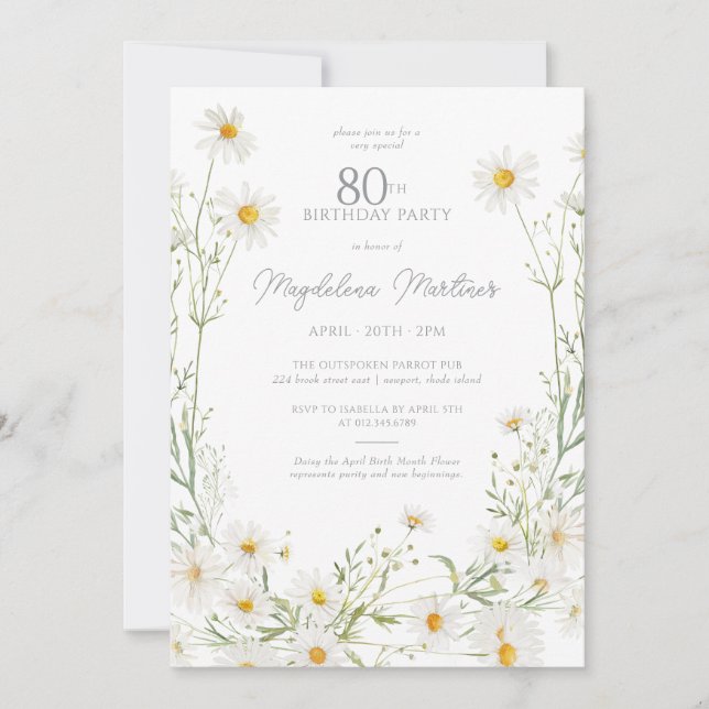 Invitation 80e anniversaire Fleur du mois de naissance d'avri (Devant)