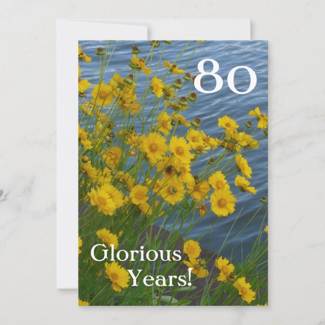 Invitation 80e anniversaire/Floral Jaune Cute+Eau (Devant)