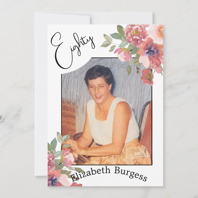 Invitation 80e anniversaire Floral Photo Elegant Anniversaire (Dos)