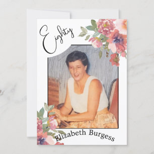 Invitation 80e anniversaire Floral Photo Elegant Anniversaire