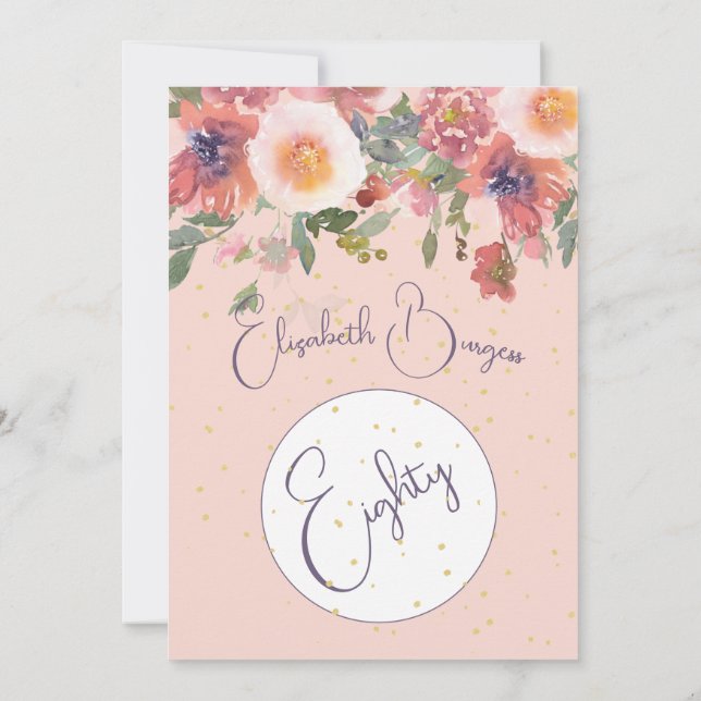 Invitation 80e anniversaire Floral Rose Elégant anniversaire (Dos)