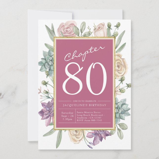 Invitation 80e anniversaire Floral Surprise Party (Devant)