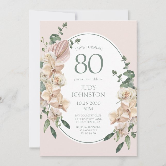 Invitation 80e Anniversaire Floral Tropical (Devant)
