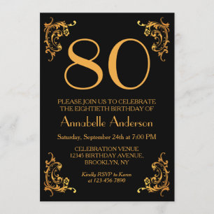 Invitation 80e anniversaire Glam moderne or noir Vintage rétr