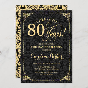 Invitation 80e anniversaire - Gold Black Damask