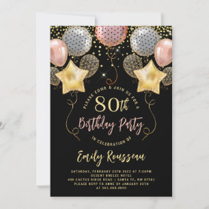 Invitation 80e anniversaire Gold Parties scintillant Ballons