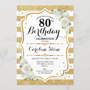 Invitation 80e anniversaire - Gold White Stripes Rose