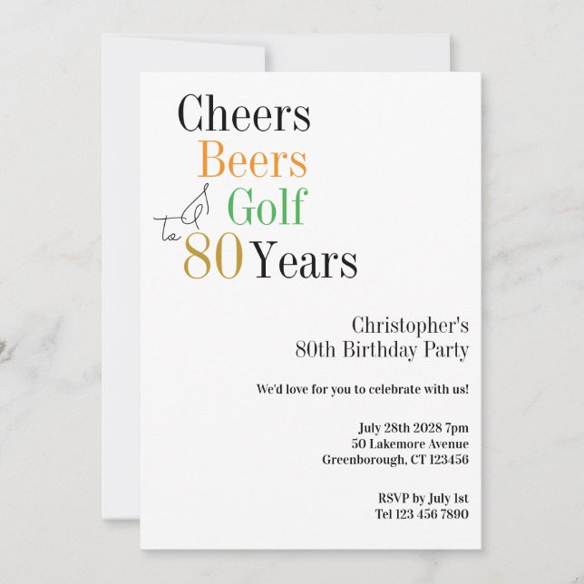 Invitation 80e Anniversaire Golf Cheers Bières Mini Fête (Devant)