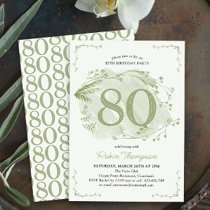 Invitation 80e anniversaire Green Dainty Fleur sauvage Numéro