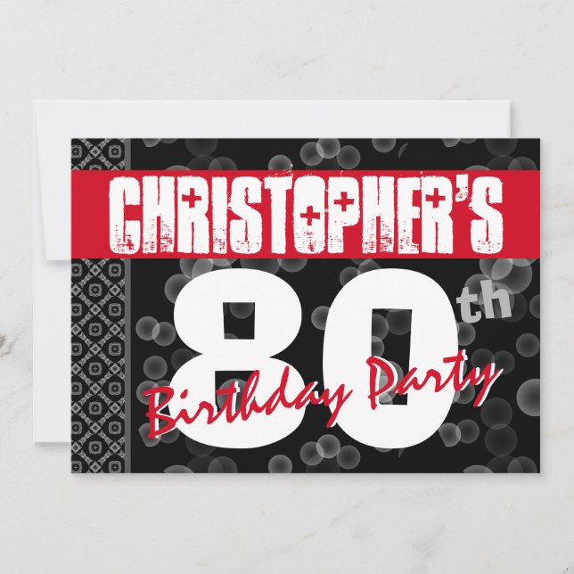 Invitation 80e anniversaire Grunge Texte pour lui A01 (Devant)