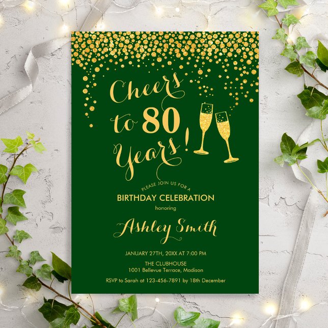 Invitation 80e Anniversaire - Joue À 80 Ans Or Vert (Créateur téléchargé)