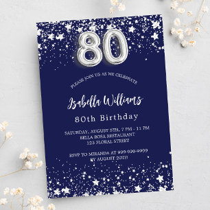 Invitation 80e anniversaire marine bleu argent étoiles luxe