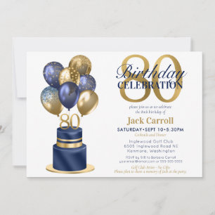 Invitation 80e anniversaire Marine Blue Balloon Cake