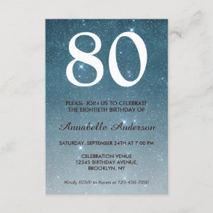 Invitation 80e anniversaire Marine Blue Midnight Sky Stars Pa