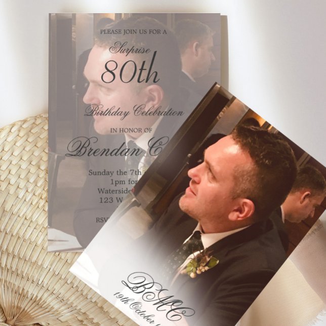 Invitation 80e anniversaire masculin Photo simple et élégante (Créateur téléchargé)
