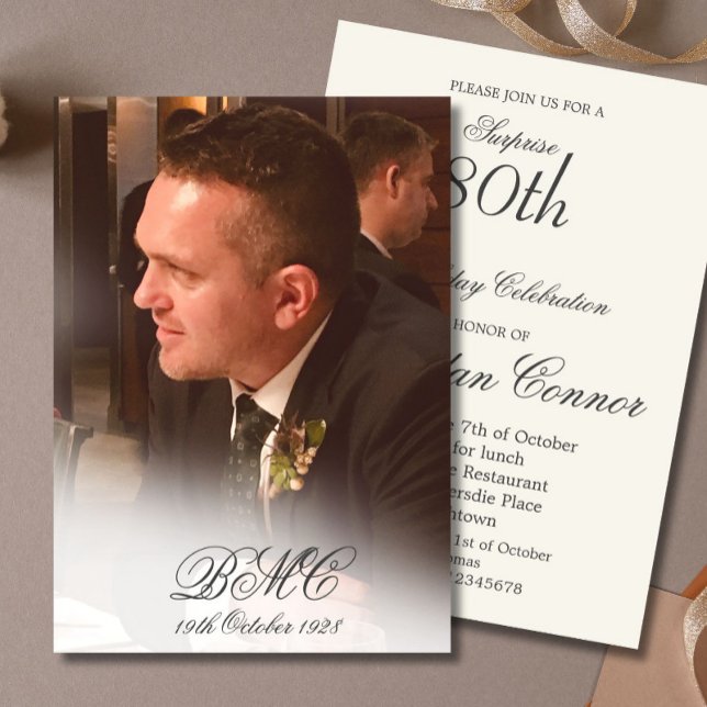 Invitation 80e anniversaire masculin simple élégante photo pe (Créateur téléchargé)