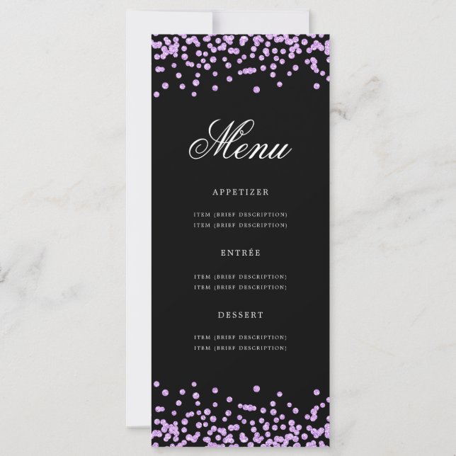 Invitation 80e Anniversaire Menu Confetti Violet Noir (Dos)