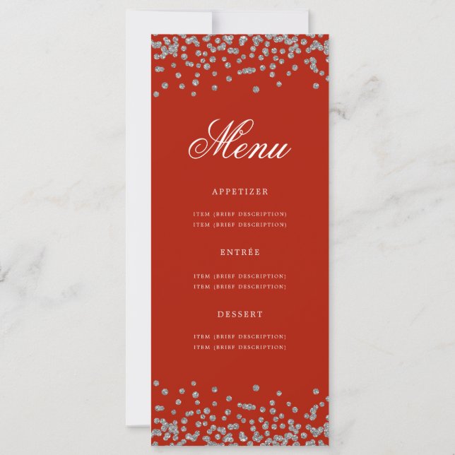Invitation 80e Anniversaire Menu Fête Argent Confetti Rouge (Dos)