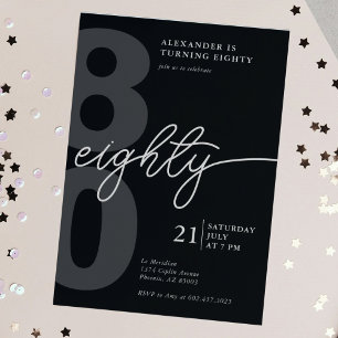 Invitation 80e anniversaire minimaliste moderne gris noir