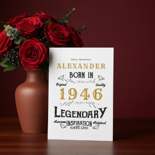 Invitation 80e anniversaire Né en 1946 Or blanc Rétro Vintage