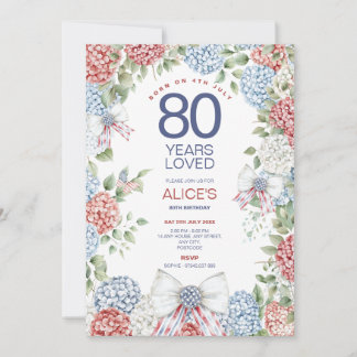 Invitation 80e Anniversaire, Né le 4 juillet Rouge Blanc & Bl