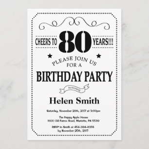Invitation 80e anniversaire Noir et blanc