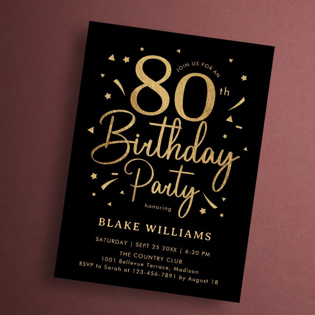 Invitation 80e Anniversaire Noir Or (Créateur téléchargé)