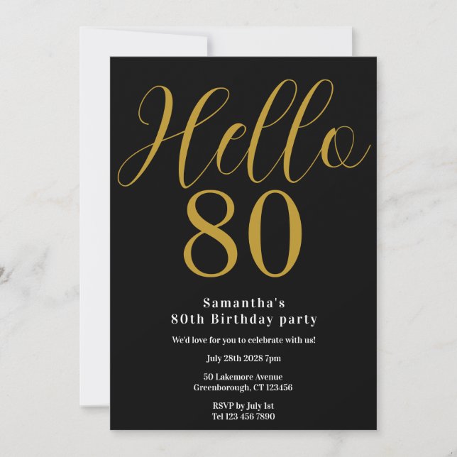 Invitation 80e Anniversaire Noir Or Chic Anniversaire (Devant)