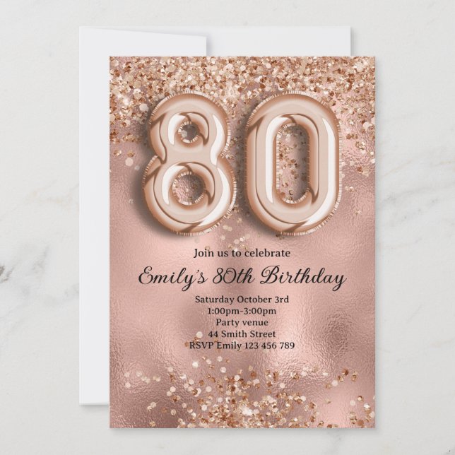 Invitation 80e Anniversaire Paillettes Rose Gold (Devant)