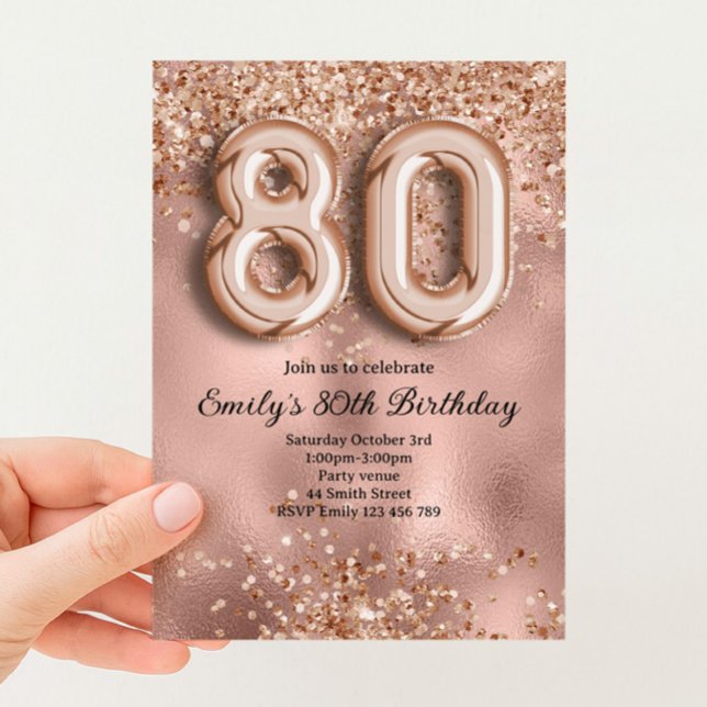 Invitation 80e Anniversaire Paillettes Rose Gold (Créateur téléchargé)