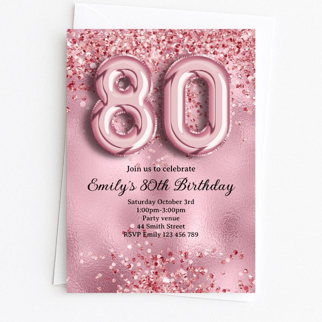 Invitation 80e Anniversaire Paillettes Roses (Créateur téléchargé)