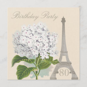 Invitation 80e anniversaire Paris Vintage White Hydrangea Flo