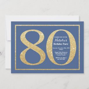 Invitation 80e anniversaire Parties scintillant bleue et or