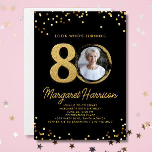 Invitation 80e anniversaire Parties scintillant d'or Confetti
