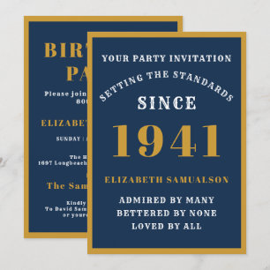 Invitation 80e anniversaire personnalisé 1941 Elégant Blue Go
