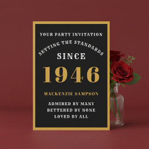 Invitation 80e anniversaire personnalisé 1946 Élégant Noir Or