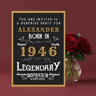 Invitation 80e anniversaire personnalisé 1946 Légende Noir Or