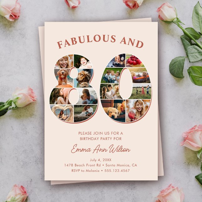 Invitation 80e anniversaire Photo Collage élégant et intempor (Créateur téléchargé)