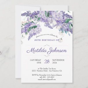 Invitation 80e anniversaire Purple Floral Aquarelle Élégante