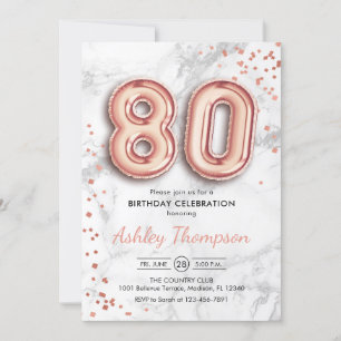 Invitation 80e anniversaire - Rose Ballons d'or effet de marb