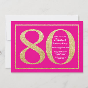 Invitation 80e anniversaire rose et paillettes dorées