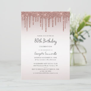 Invitation 80e anniversaire Rose Parties scintillant or  Drip