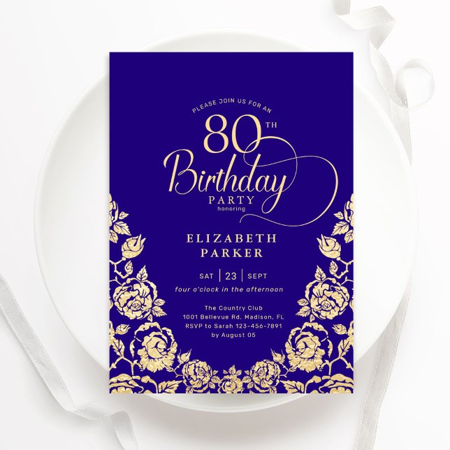 Invitation 80e anniversaire Roses d'or violet (Créateur téléchargé)
