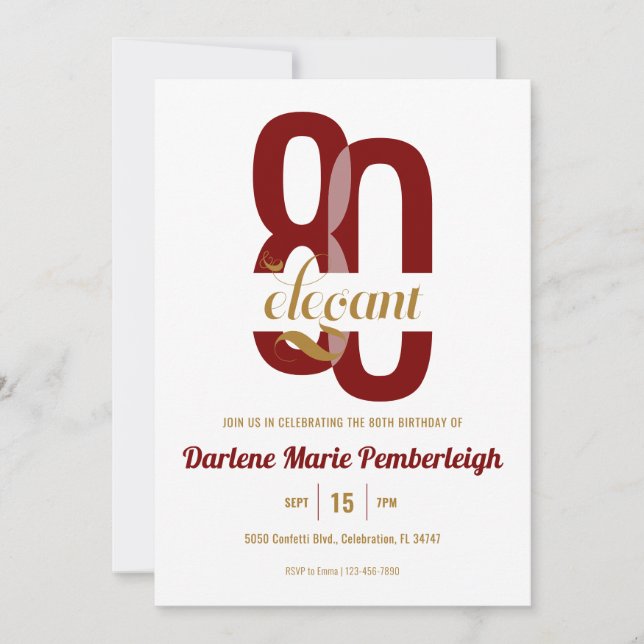 Invitation 80e anniversaire Ruby Red Gold 80e (Devant)