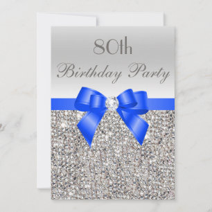 Invitation 80e anniversaire Séquin d'argent Royal Blue Bow Di